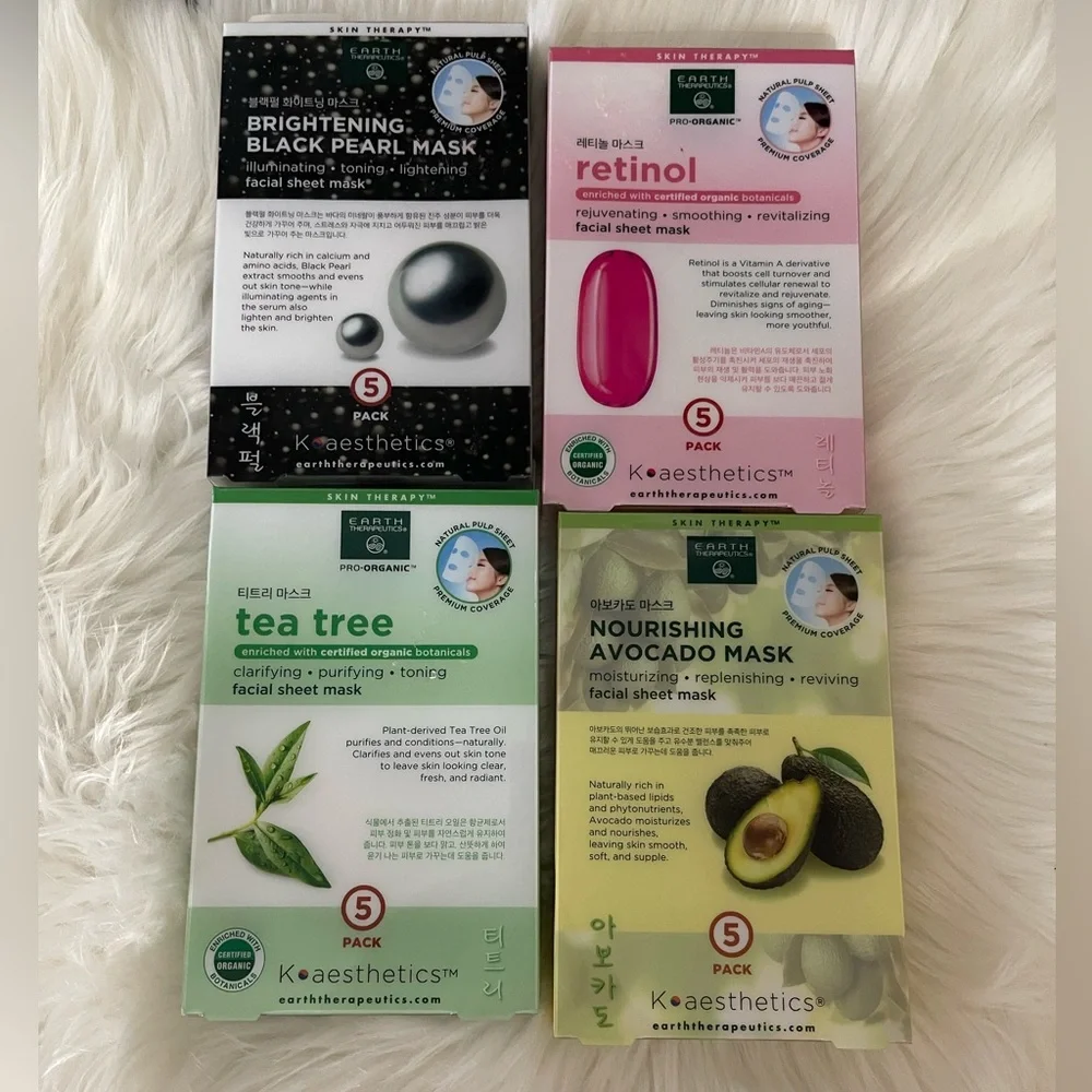 4 pack 20 pieces Earth Therapeutics Facial Sheet Skin Masks From Korea